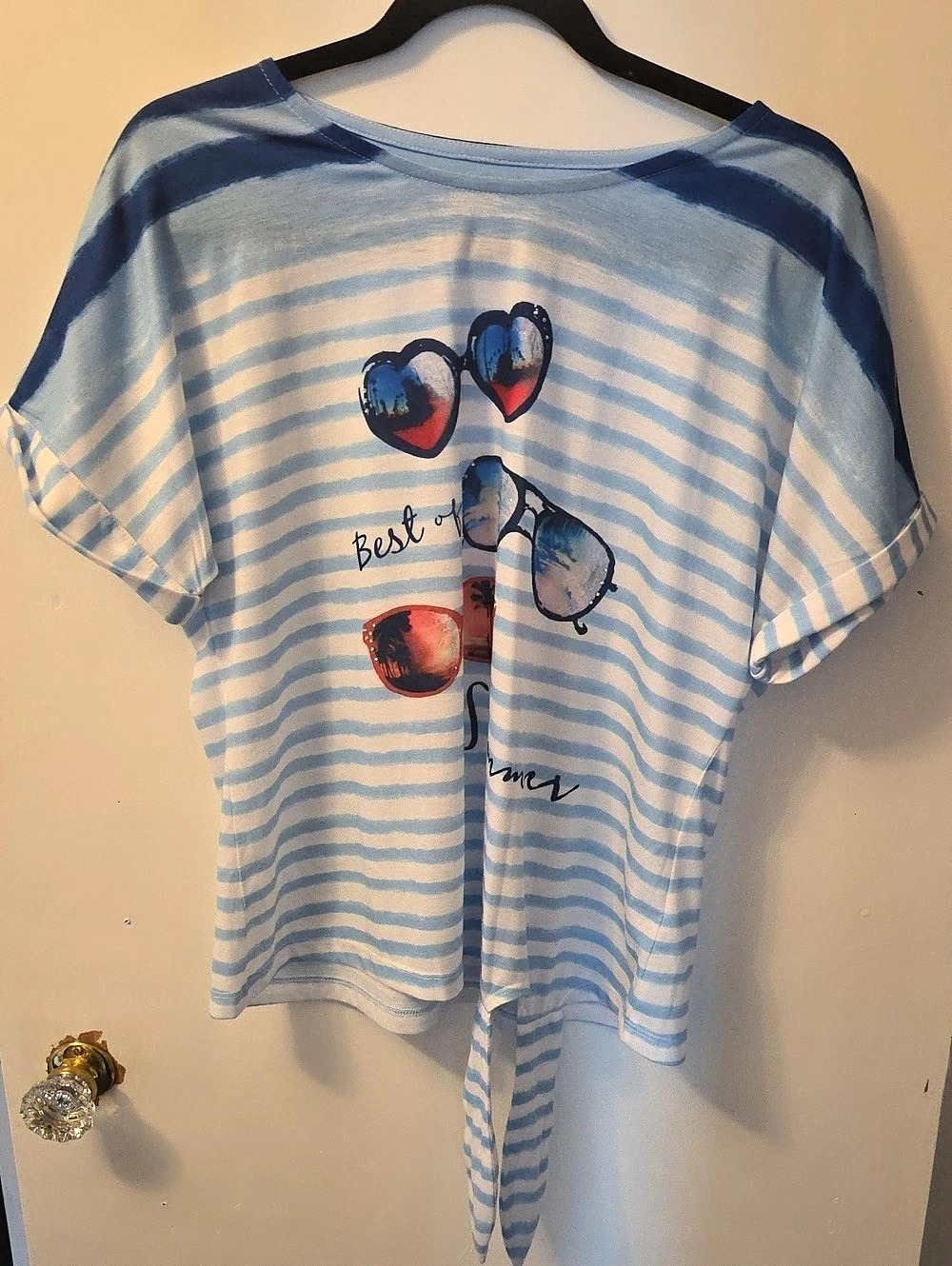 Alia Striped Graphic Short Sleeve Top Size Medium